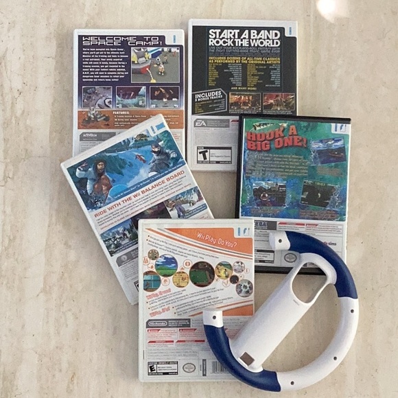 Nintendo Wii Console System & 5 Wii Games Racing Wheel Nintendo RVL-001 Complete - Picture 13 of 16